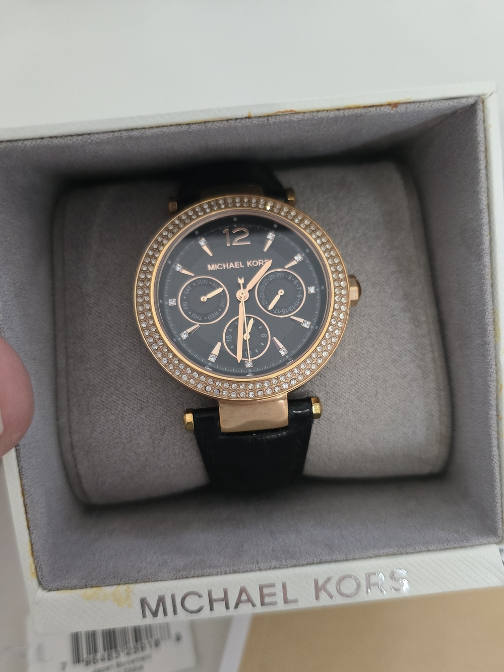 NWT Michael Kors Women's Rose Gold and Black Leather Watch